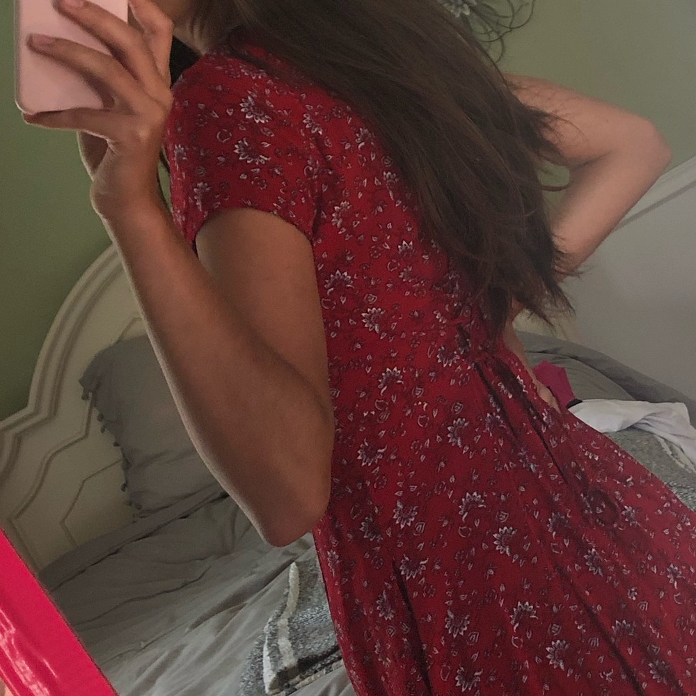 Red Patterned Button Down Dress - image 2